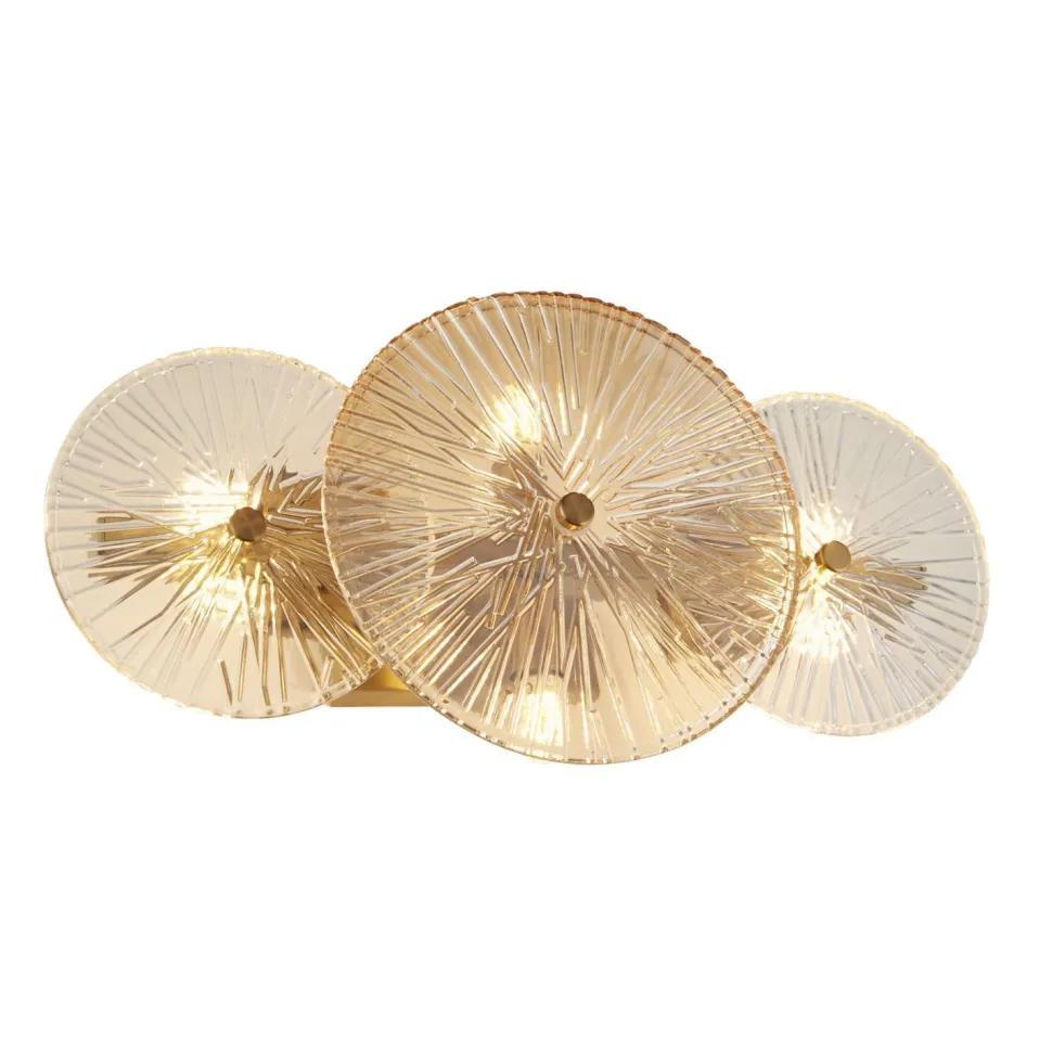 Deckenlampe Metall Glas B: 40 cm in Messing Bernstein Klar