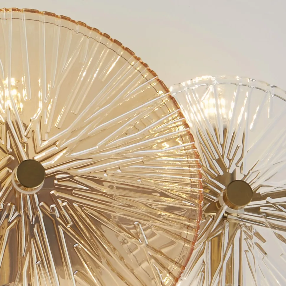 Deckenlampe Metall Glas B: 40 cm in Messing Bernstein Klar