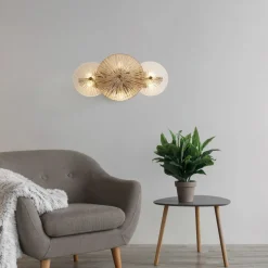 Deckenlampe Metall Glas B: 40 cm in Messing Bernstein Klar