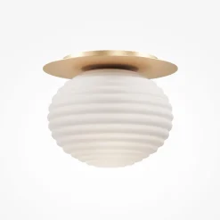 Deckenlampe Metall Glas E27 D: 35 cm rund in Gold Weiß