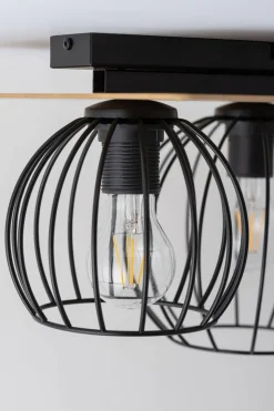 Deckenlampe Metall Holz E27 Schwarz Natur Retro innen