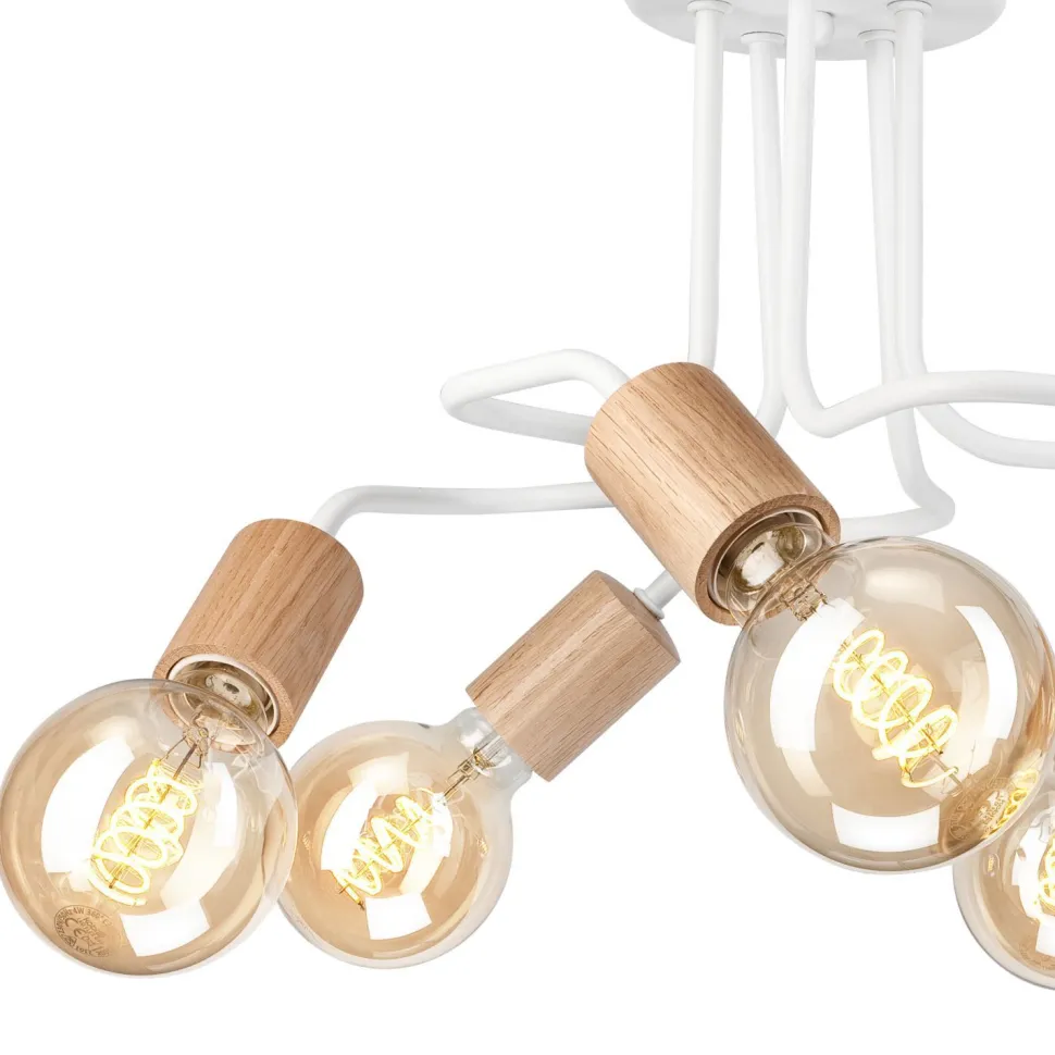 Deckenlampe Metall Holz Weiß 5-flammig E27 B: 44 cm Retro