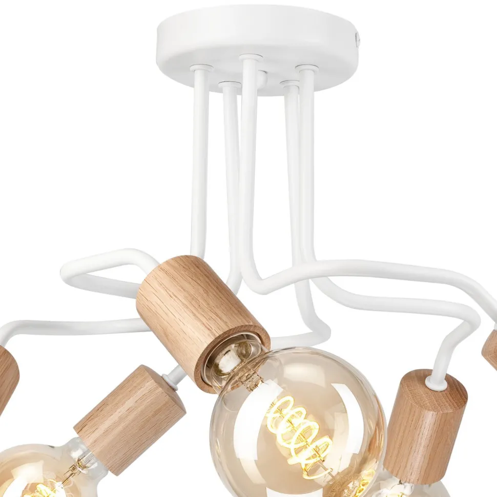 Deckenlampe Metall Holz Weiß 5-flammig E27 B: 44 cm Retro