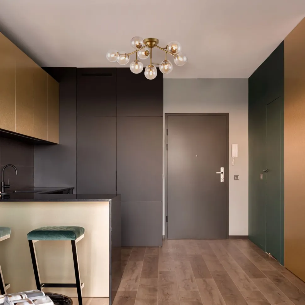 Deckenlampe Metall Rauchglas G9 60 cm breit Kugelschirm