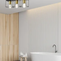 Deckenlampe Metall Schwarz Gold 3-flammig E27 50 cm lang