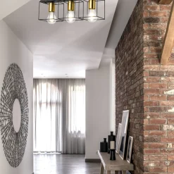 Deckenlampe Metall Schwarz Gold 3-flammig E27 50 cm lang