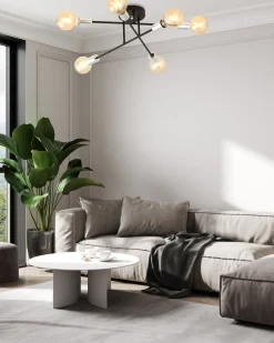 Deckenlampe Metall Schwarz Silber 6-flammig Retro E27