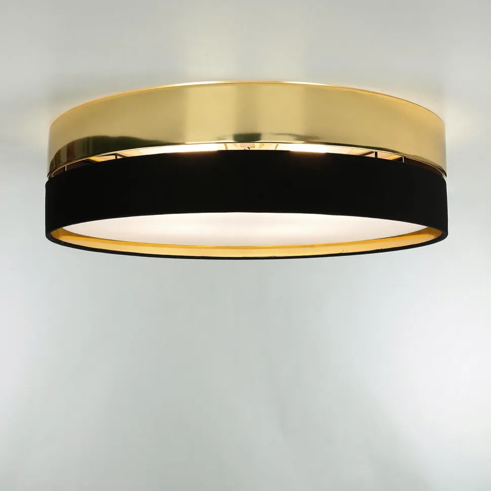 Deckenlampe Metall Stoff rund Ø 60 cm Schwarz Gold