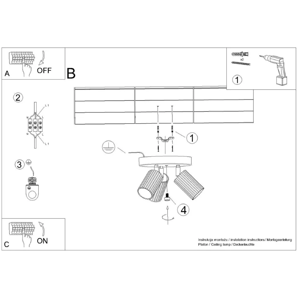 Deckenlampe Modern in Creme Ø 19,5 cm schwenkbar 3x GU10 Alu