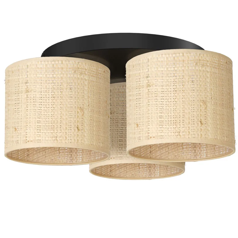 Deckenlampe Rattan Metall Ø45 cm E27 Loft Schwarz Natur