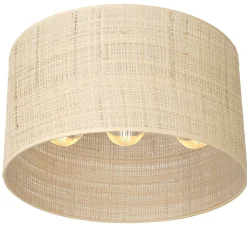 Deckenlampe Rattan Metall Ø40 cm E27 Loft Schwarz Natur