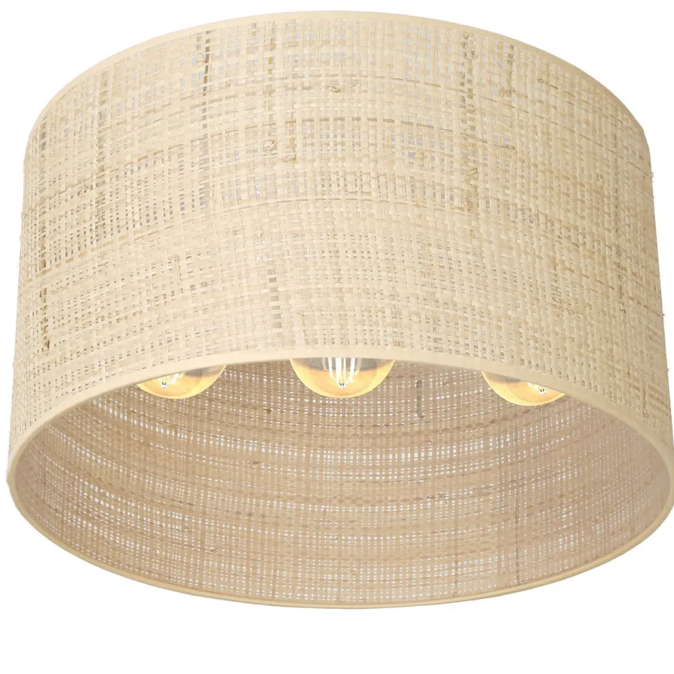 Deckenlampe Rattan Metall Ø40 cm E27 Loft Schwarz Natur