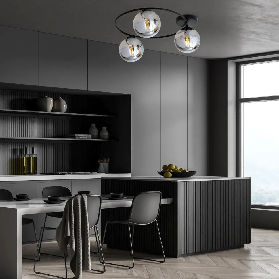 Deckenlampe Rauchglas Metall 3-flammig rund Ø 47 cm