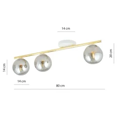 Deckenlampe Rauchglas Metall 80 cm 3-flammig E14