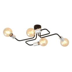 Deckenlampe Retro flach 4-flammig für E27 Schwarz Chrom