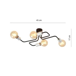 Deckenlampe Retro flach 4-flammig für E27 Schwarz Chrom