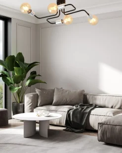 Deckenlampe Retro flach 4-flammig für E27 Schwarz Chrom