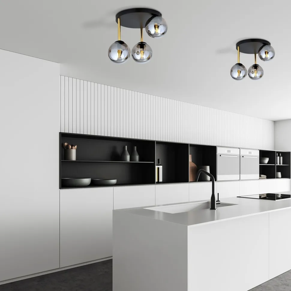 Deckenlampe rund Ø 40 cm E14 Schwarz Grau Gold Glas Metall