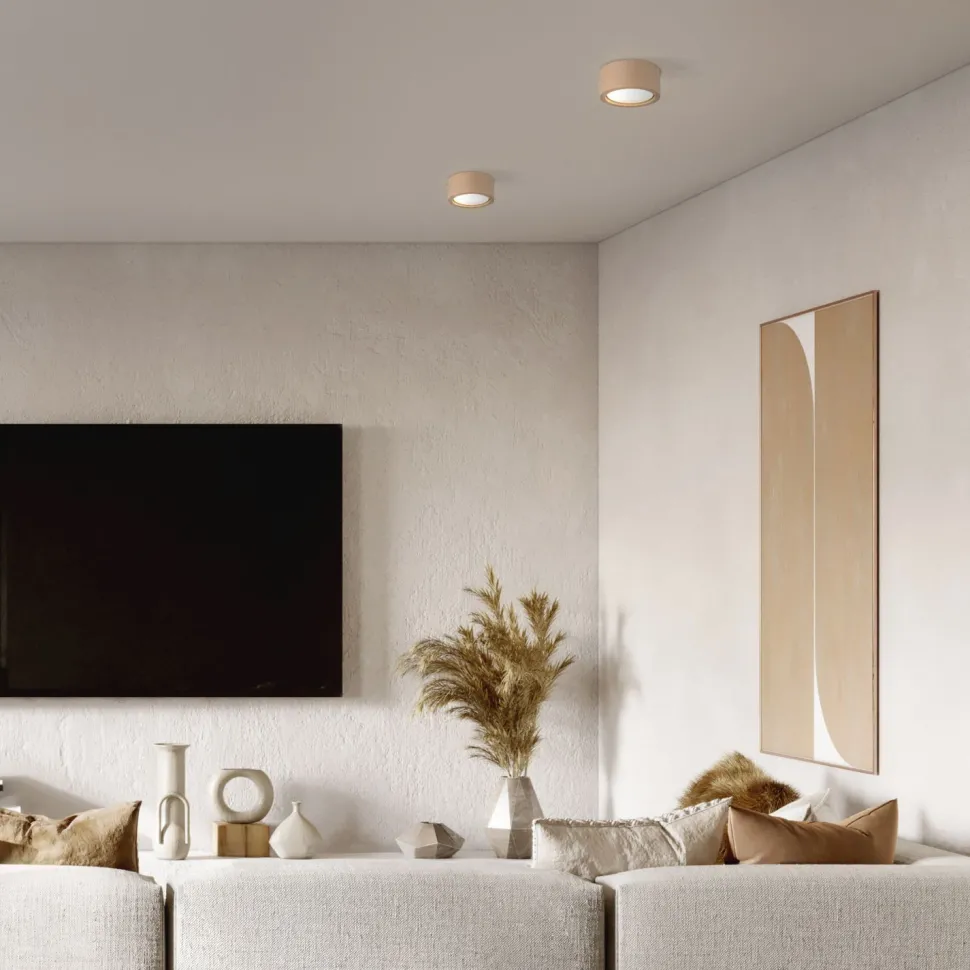 Deckenlampe rund Ø 9,5 cm H: 4,5 cm Aufputz GX53 Holz