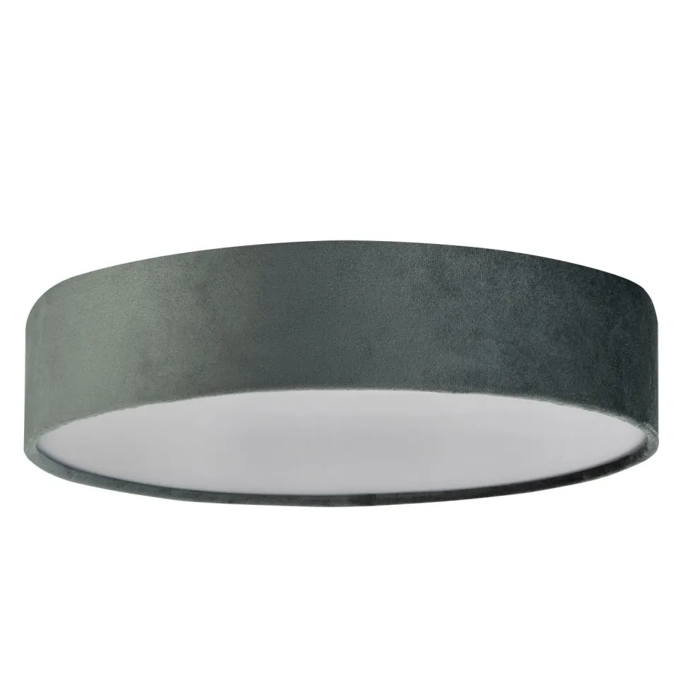 Deckenlampe rund Ø 50 cm H: 10 cm Grau Samt Schirm 3x E27