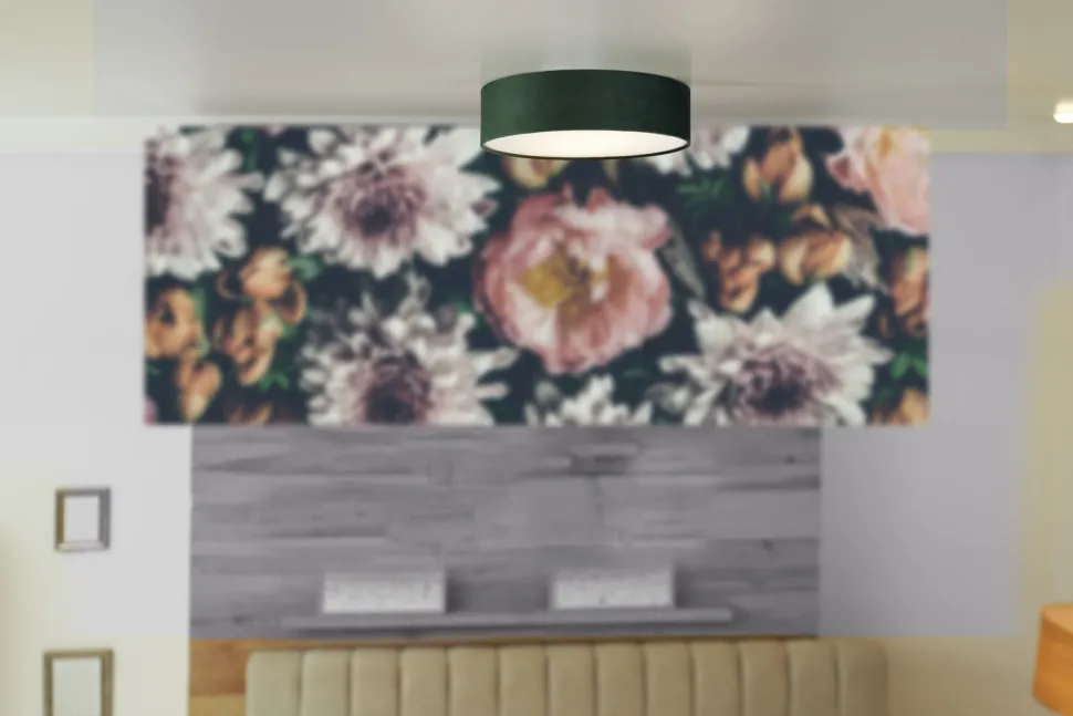 Deckenlampe rund Ø 38 cm H: 10 cm Samt Schirm Grün 2x E27