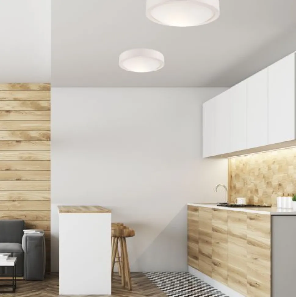 Deckenlampe rund Ø 27 cm Holz Glas blendarm Weiß