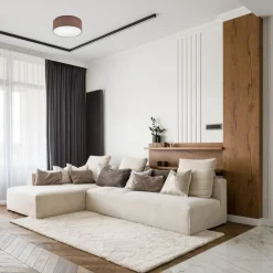 Deckenlampe rund Ø 35 cm Modern Stoff blendarm Braun für E27