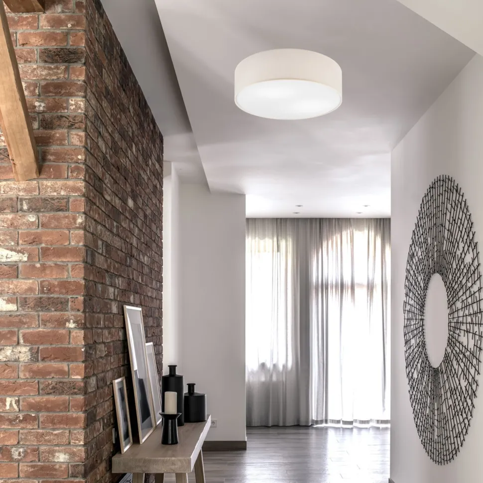 Deckenlampe rund Ø 45 cm Modern Stoffschirm Creme 2x E27