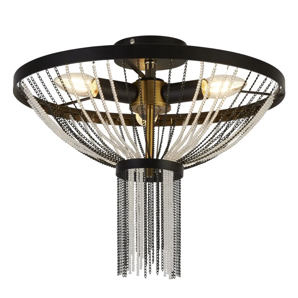 Deckenlampe rund Ø 40 cm Schwarz Kettel Metall Acryl Kristall