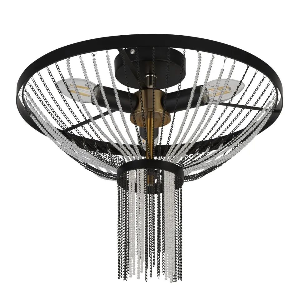 Deckenlampe rund Ø 40 cm Schwarz Kettel Metall Acryl Kristall