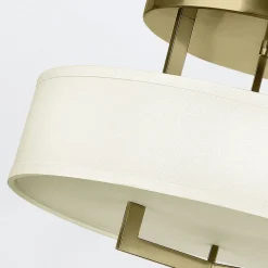 Deckenlampe rund Ø 50,8 cm 3x E27 Metall Stoff in Messing Weiß