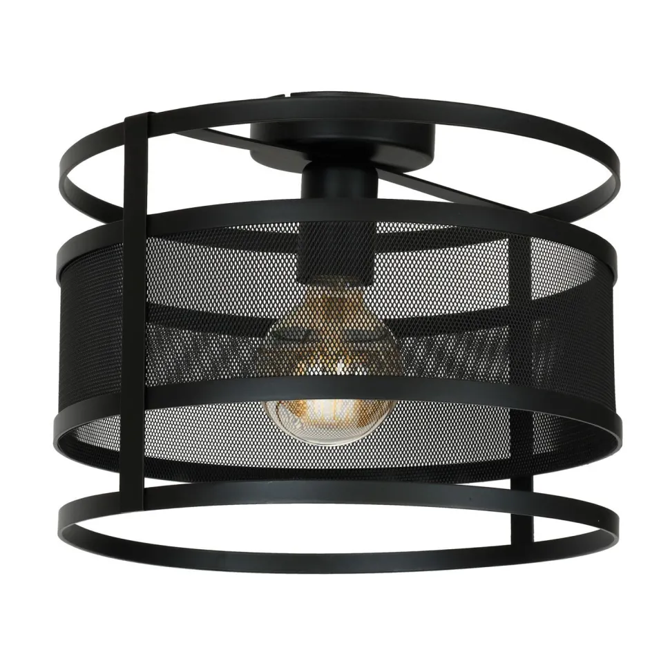 Deckenlampe rund 30 cm Schwarz Metall Mesh E27