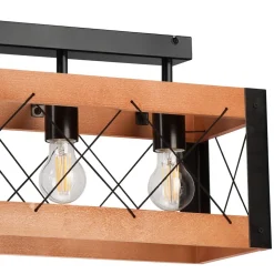 Deckenlampe Rustikal Holz Metall 4x E27 63 cm lang Schwarz