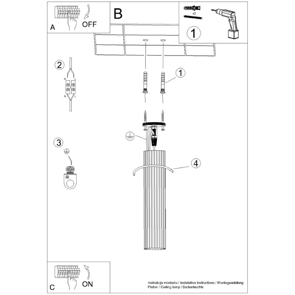 Deckenlampe schmal Ø 6,5 cm H: 40 cm in Creme Modern