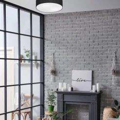 Deckenlampe Schwarz Ø 45 cm rund flach blendarm 2x E27 Stoff