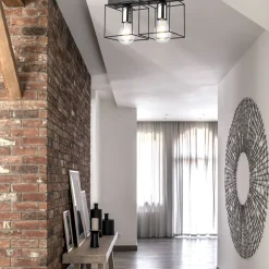 Deckenlampe Schwarz Chrom 2-flammig E27 Metall Modern