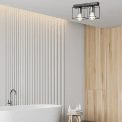 Deckenlampe Schwarz Chrom 2-flammig E27 Metall Modern