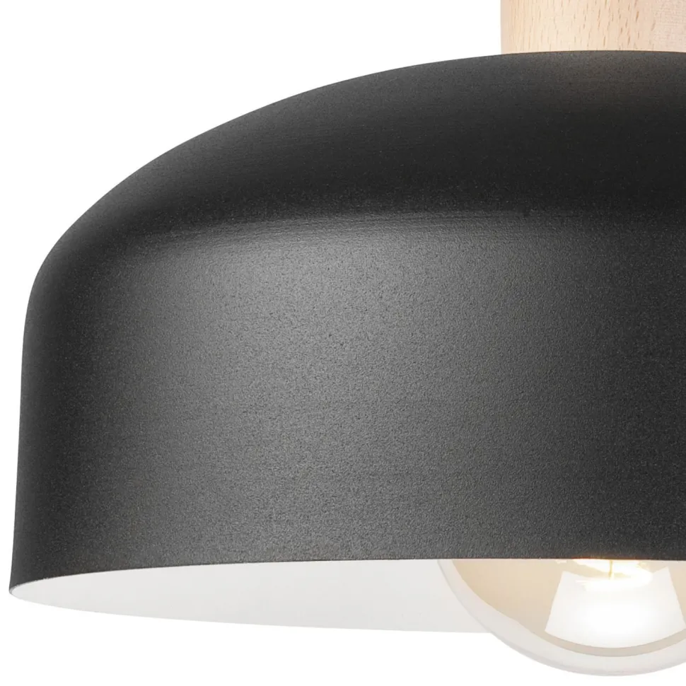 Deckenlampe Schwarz Metall Holz E27 Ø 30 cm Skandinavisch