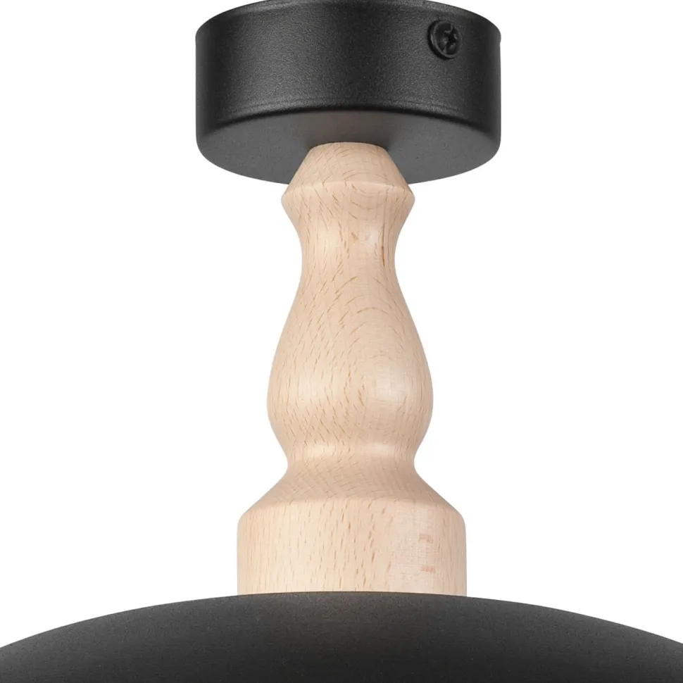 Deckenlampe Schwarz Metall Holz E27 Ø 30 cm Skandinavisch