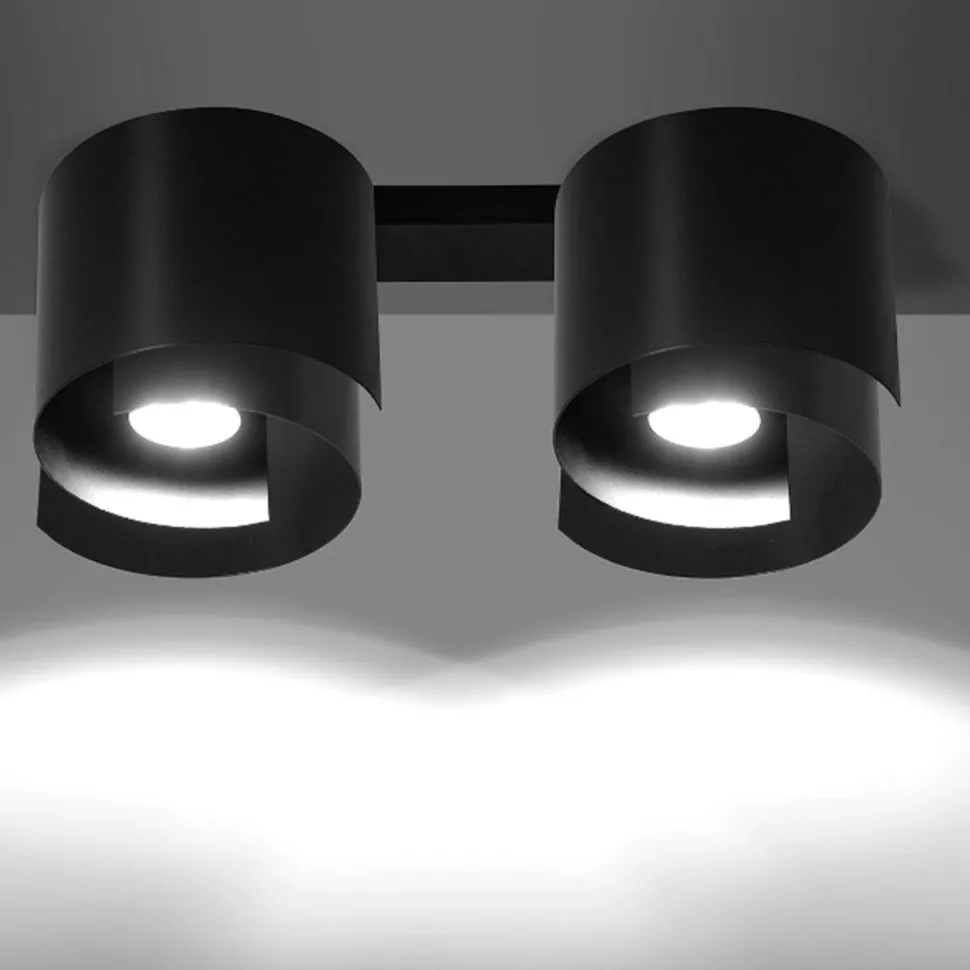 Deckenlampe Schwarz Metall Design rund 2x GU10