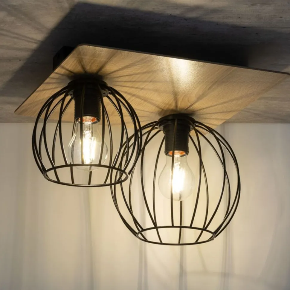 Deckenlampe Schwarz Natur E27 Holz Metall Junges Wohnen