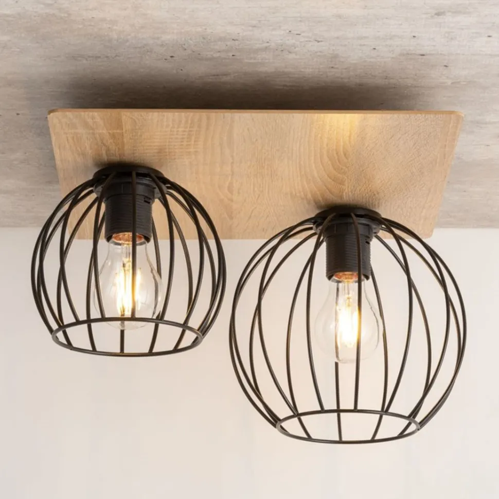 Deckenlampe Schwarz Natur E27 Holz Metall Junges Wohnen