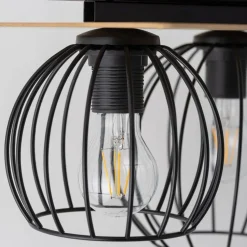 Deckenlampe Schwarz Natur E27 Holz Metall Junges Wohnen