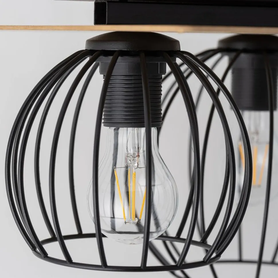 Deckenlampe Schwarz Natur E27 Holz Metall Junges Wohnen