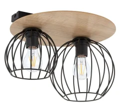 Deckenlampe Schwarz Natur E27 Metall Holz Wohnzimmer