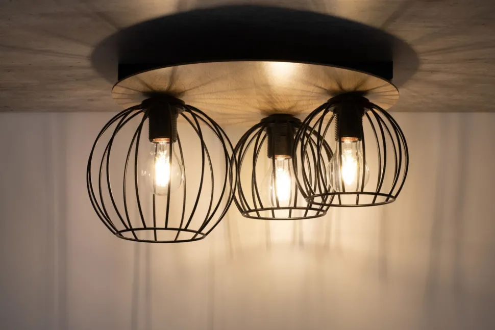 Deckenlampe Schwarz Natur Metall Holz E27 Flur