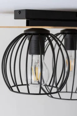 Deckenlampe Schwarz Natur Metall Holz E27 Flur