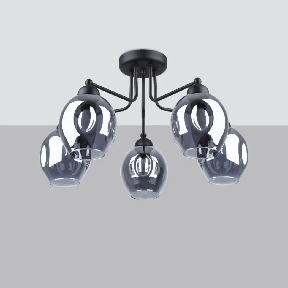 Deckenlampe Schwarz Rauchglas Metall E27 Modern