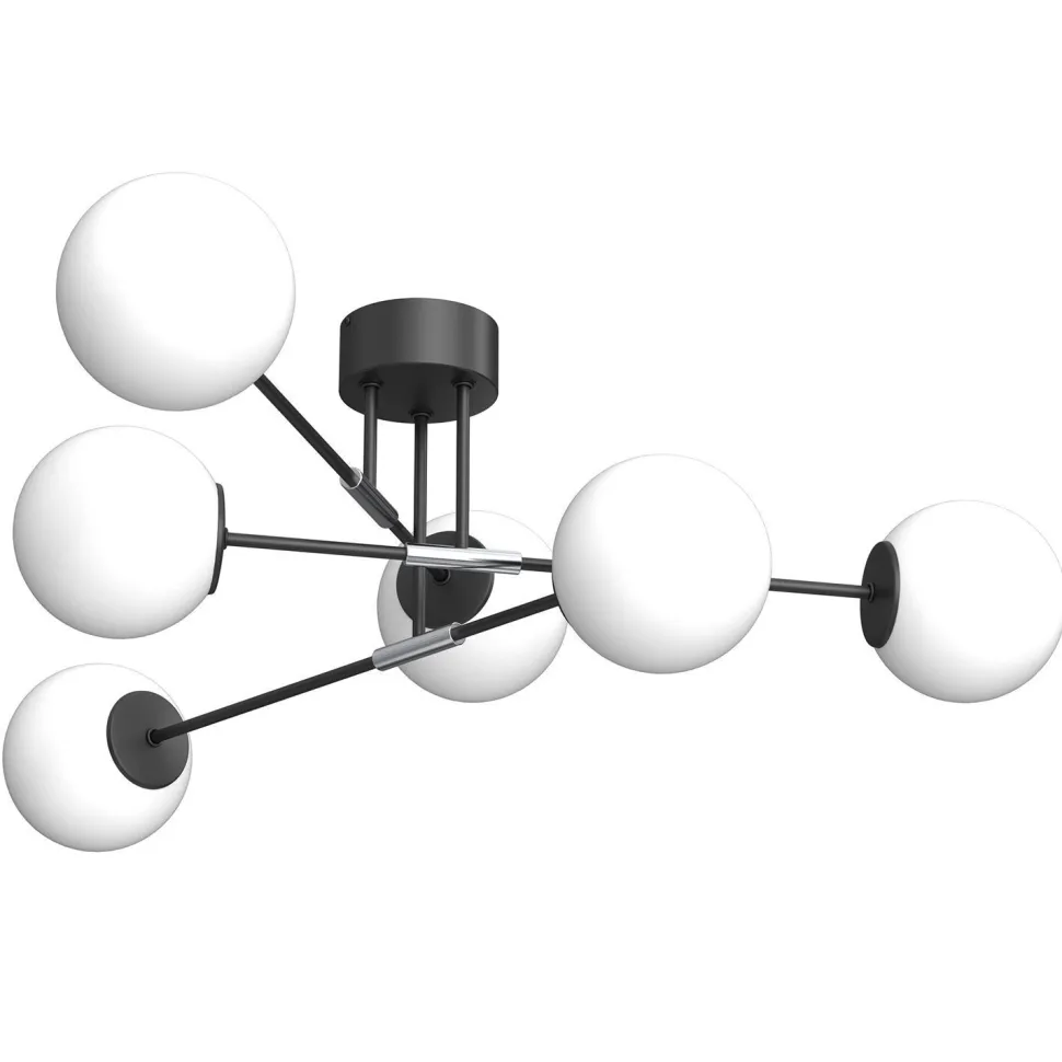 Deckenlampe Schwarz Weiß Chrom 6-flammig E27 Kugeln