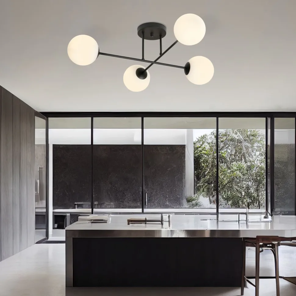 Deckenlampe Schwarz Weiß 4-flammig Kugel Schirme